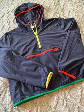 Women’s L New Balance for J Crew Half Zip Anorak Windbreaker Sporty Navy Neon